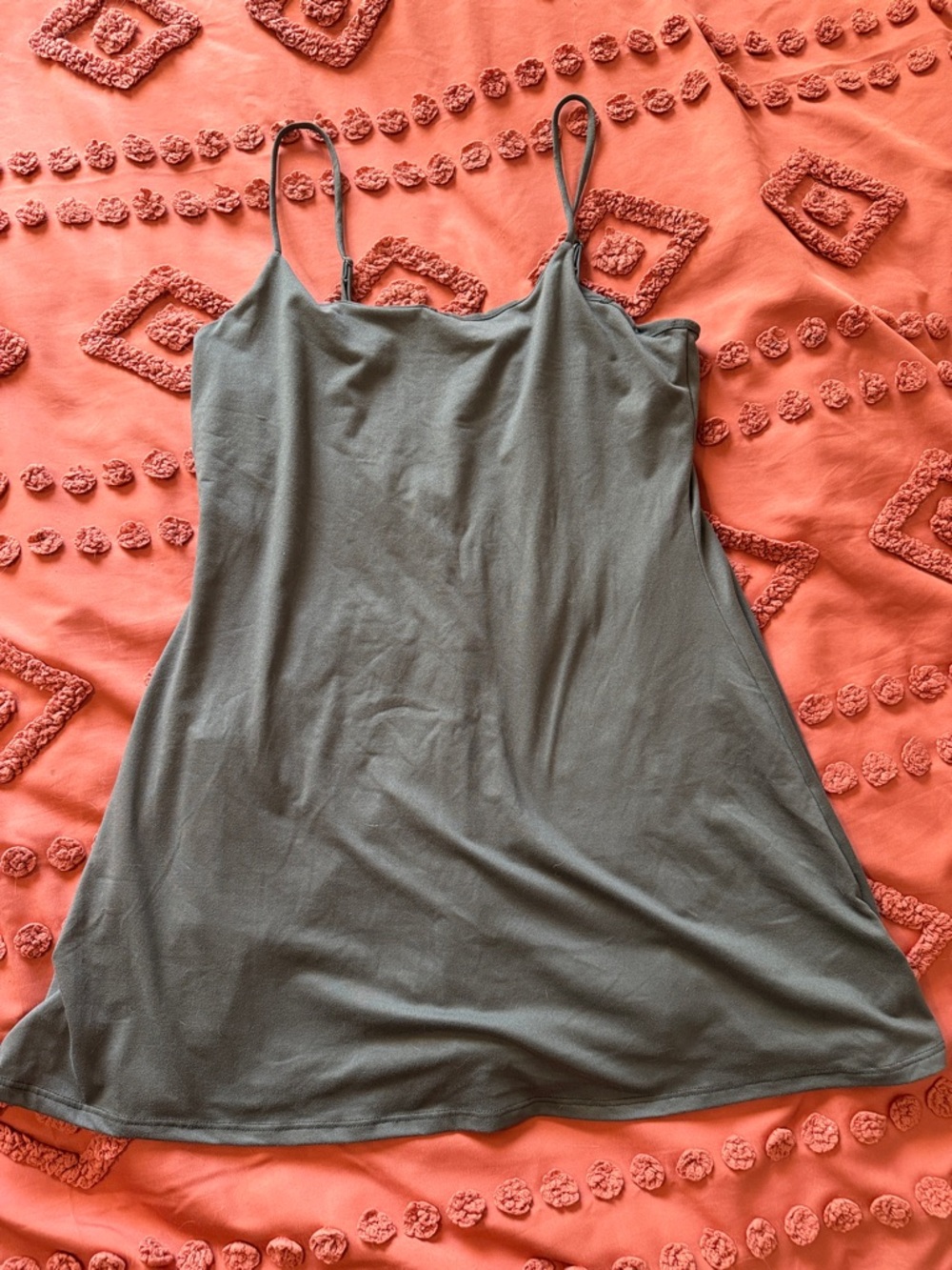 Slip Dress With Built In Shorts And Pockets and Adjustable Straps - Olive Green